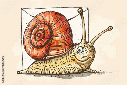 A close-up view of a snail sitting inside a box photo