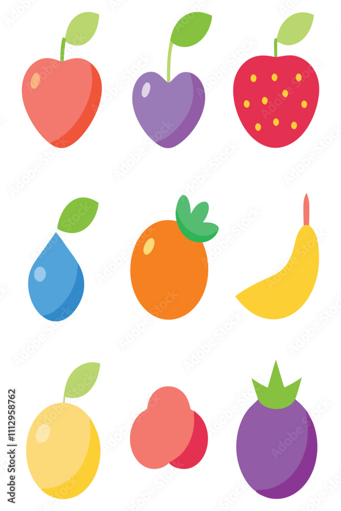 Delightful and Colorful Fruit Icons Featuring a Variety of Designs for Health, Nutrition, and Creative Projects Delightful and Colorful Fruit Icons Featuring a Variety of Designs for Health, Nutrition, and Creative Projects