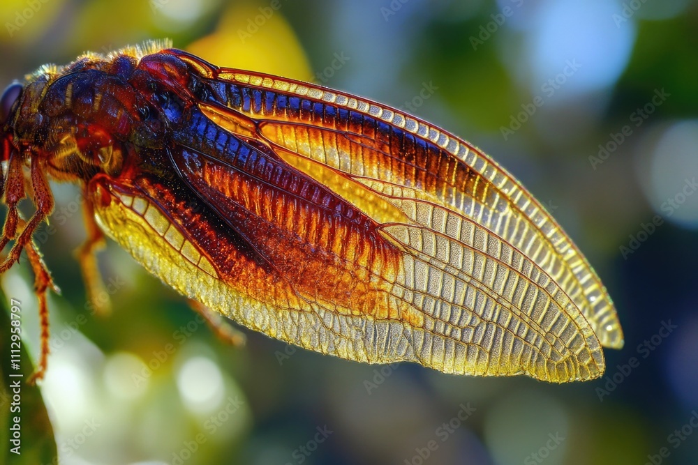 A close-up shot of a cicada sitting on a leaf, with its body and legs visible A close-up shot of a cicada sitting on a leaf, with its body and legs visible