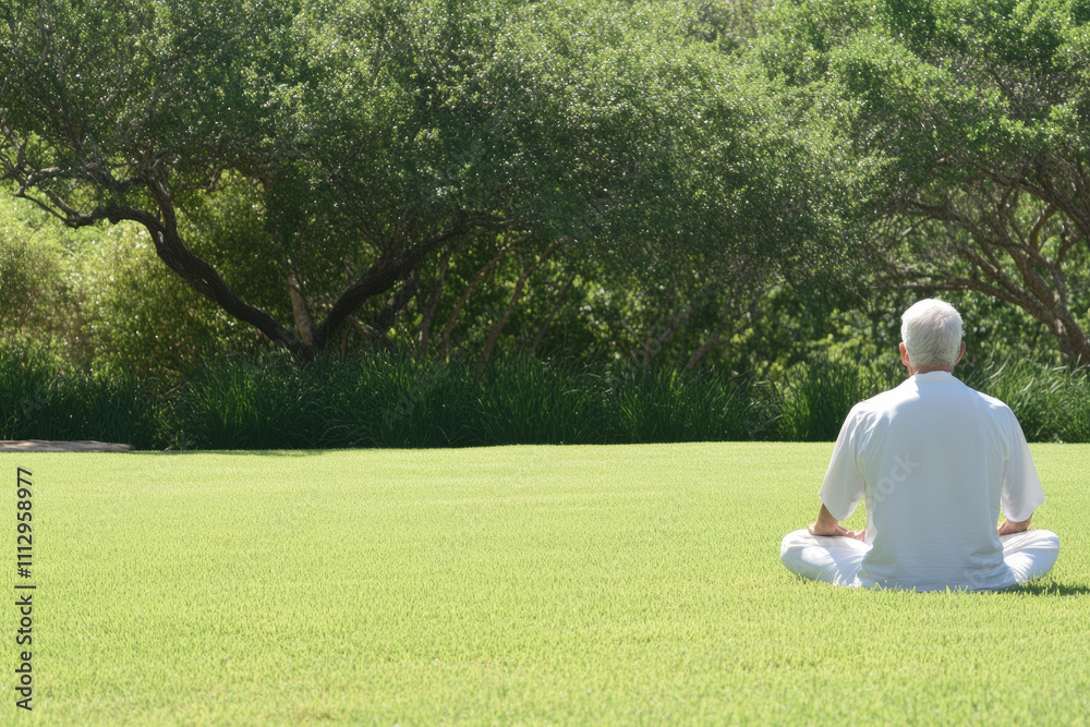 A man is sitting in a field of grass, looking up at the sky A man is sitting in a field of grass, looking up at the sky