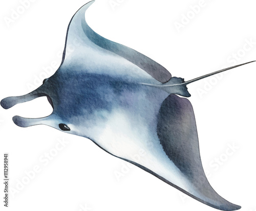 Watercolor painting of a Stingray, watercolor Ray illustration, perfect for children's design