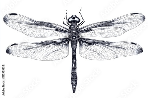 A simple illustration of a dragonfly in shades of gray photo