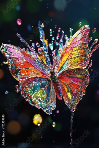 A colorful butterfly with water droplets on its wings, perfect for use in illustrations or designs related to nature, beauty, and wonder photo