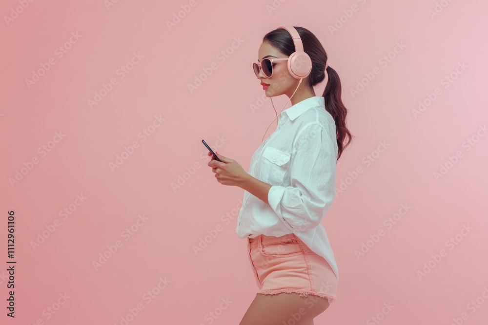 Φωτογραφία Woman enjoying her favorite music on headphones, ideal for editorial use in arti