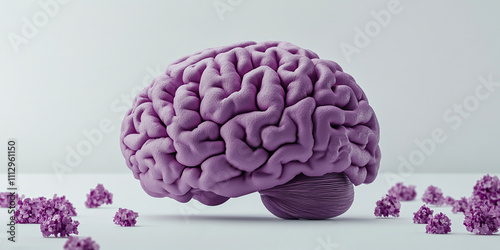 Close-up of a purple human brain. Concept template for World Alzheimer's Day, September. Awareness month, helping patients, risk group visibility day. photo