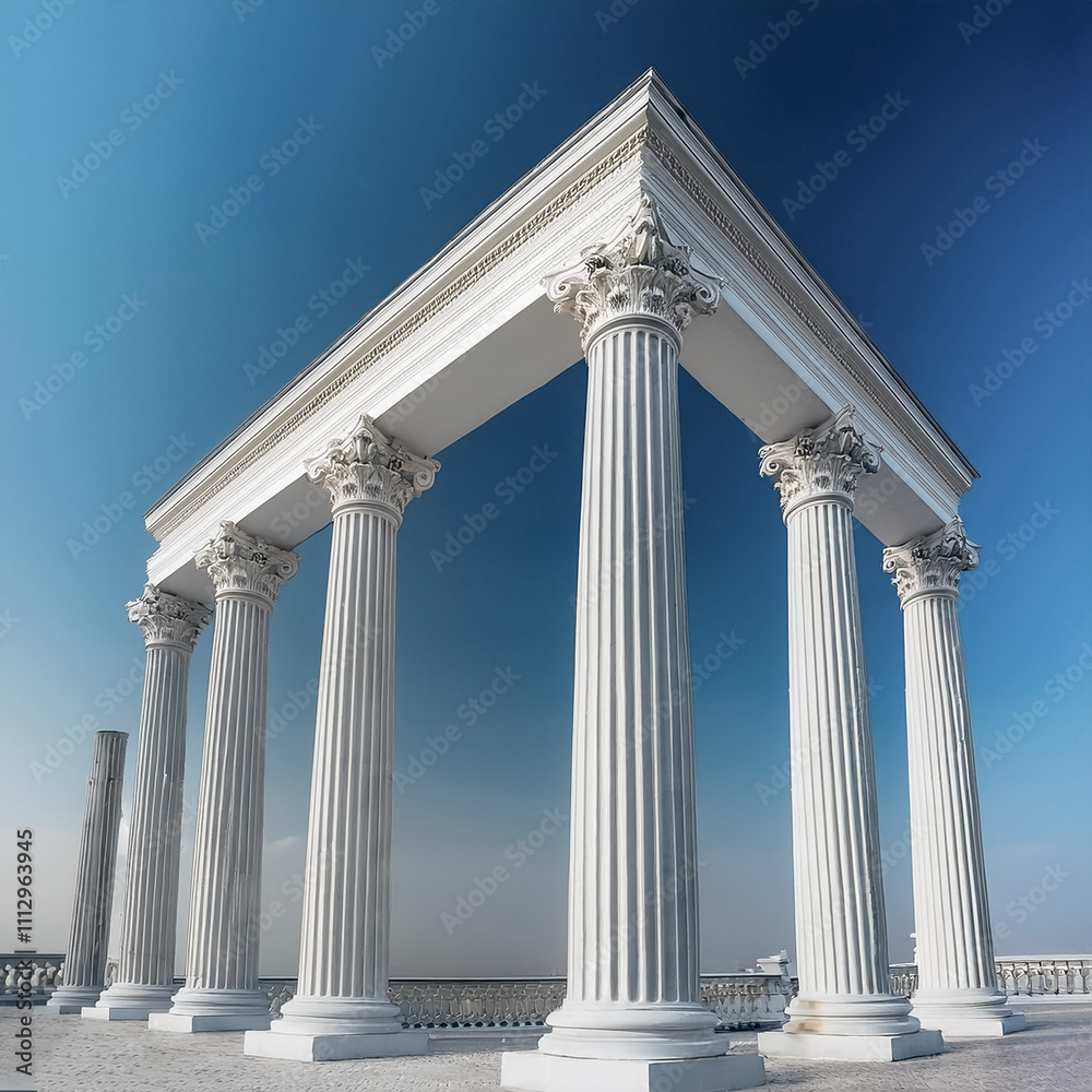 Replica of ancient pillars, doric and ionic in white Replica of ancient pillars, doric and ionic in white