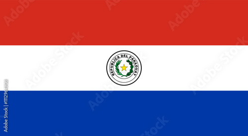 Paraguay flag in official colors, dimensions and aspect ratio. Vector flag symbolizing national pride, identity, heritage, patriotism and authority