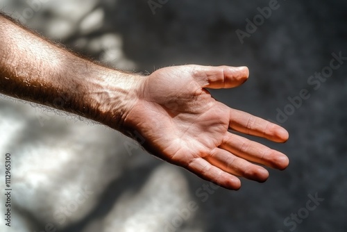 A person stretches out their hand to catch the warm sunlight, highlighting its gentle rays photo