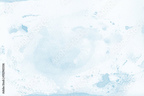 Watercolor light background with natural paper texture. Abstract watercolur blue pattern with blue splashes. Aquarelle painting with white copy space for banner design, greeting card in trendy style.