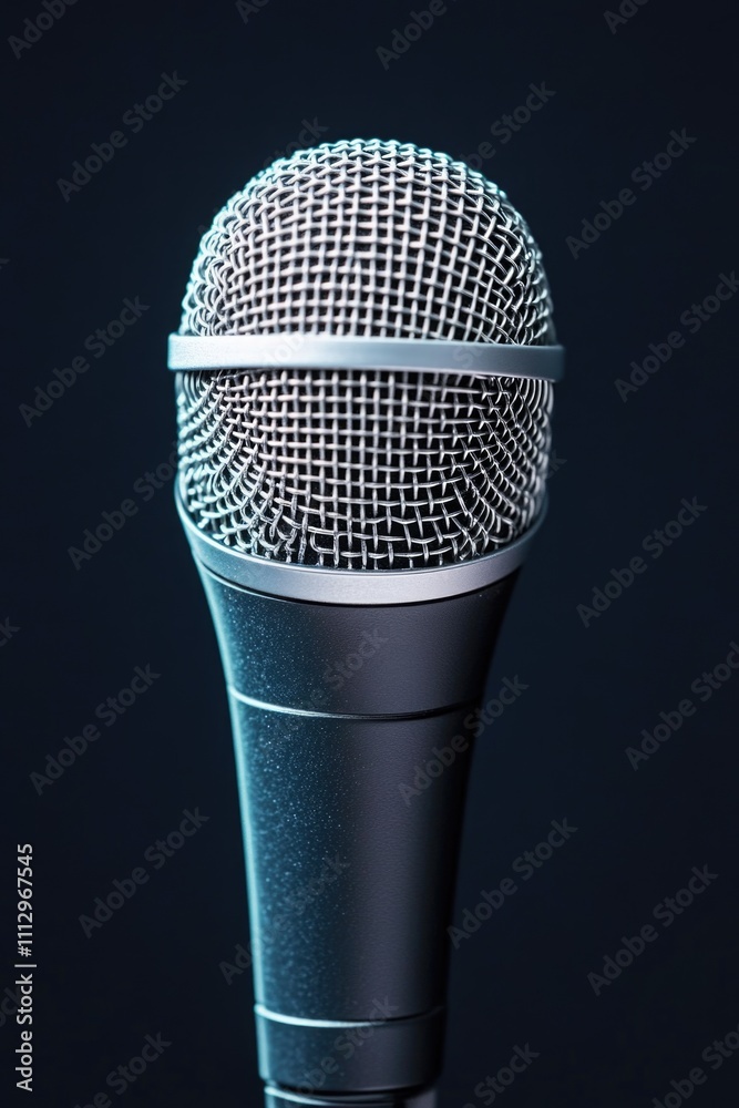 A close-up shot of a microphone on a table, perfect for use in presentations, lectures, or interviews