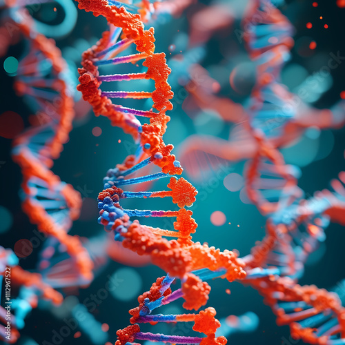 3D rendering of a personalized DNA analysis, with data points focused on specific genetic markers