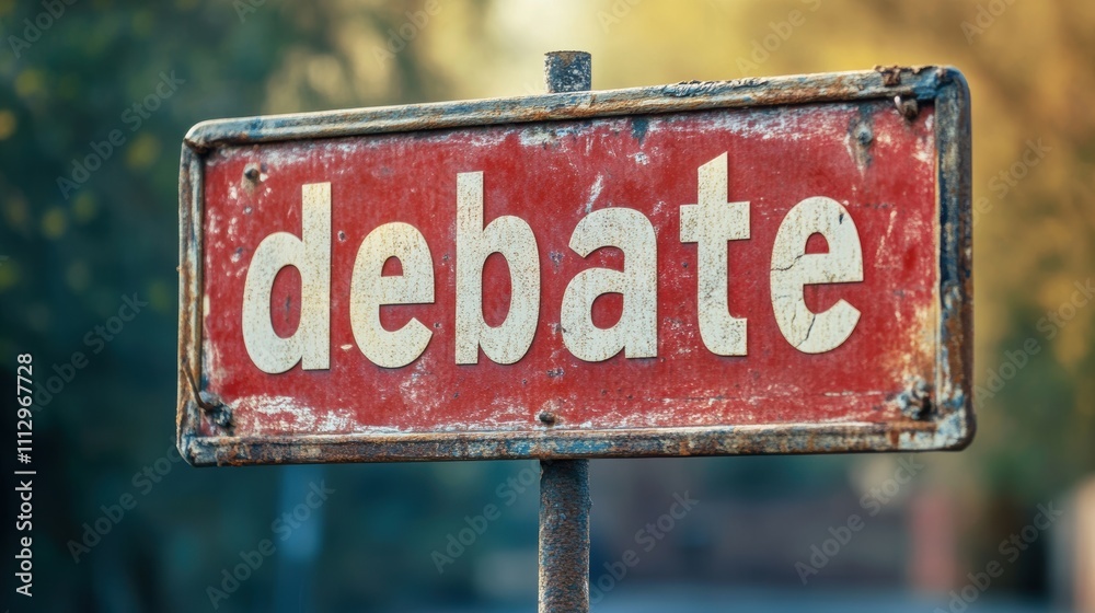 A weathered and rustic red sign with the word A weathered and rustic red sign with the word