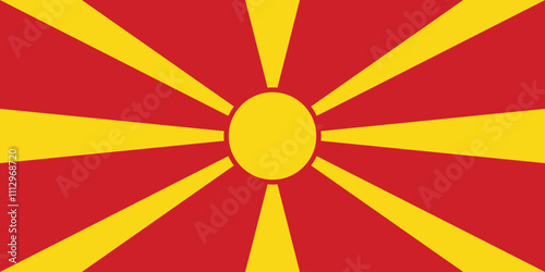 North Macedonia flag in official colors, dimensions and aspect ratio. Vector flag symbolizing national pride, identity, heritage, patriotism and authority