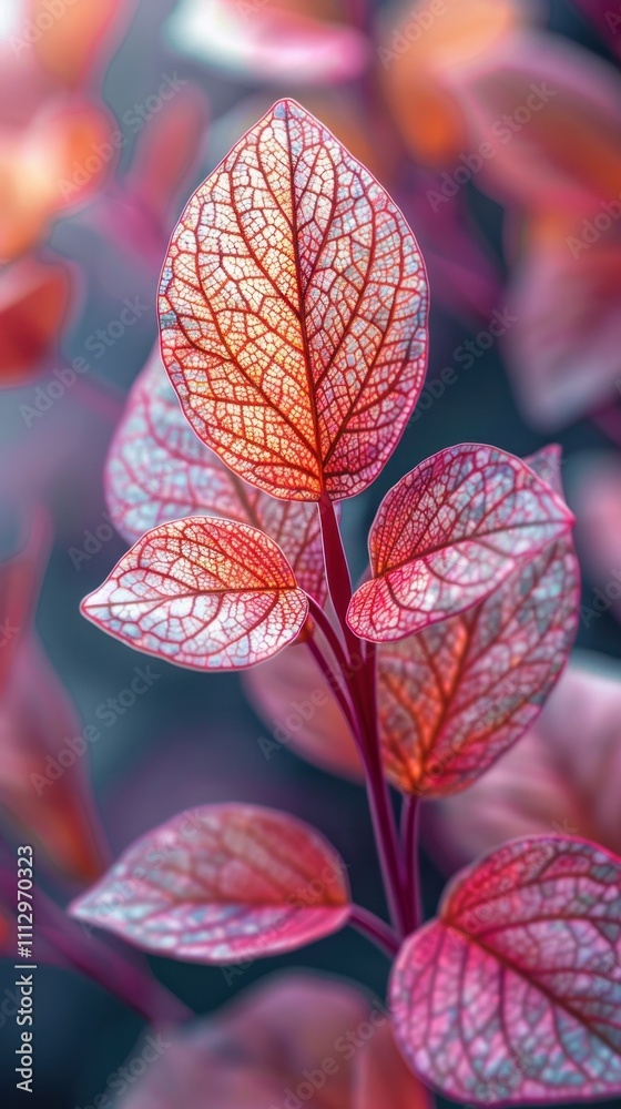Obraz premium Vibrant autumn leaves with intricate patterns textures and bold colors This close up macro shot showcases the natural beauty and elegance of the fall foliage A stunning backdrop for nature