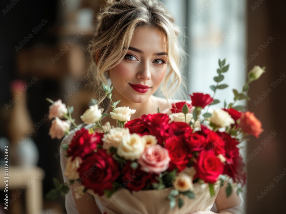 Enchanting bouquet of red and white roses for romantic occasions and beauty celebrations Enchanting bouquet of red and white roses for romantic occasions and beauty celebrations