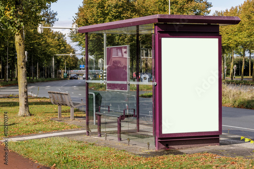 A blank advertising column / billboard on a bus shelter.