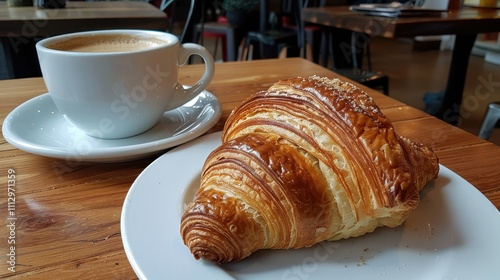 Buttery croissant with boysenberry preserves and a latte