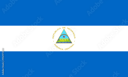 Nicaragua flag in official colors, dimensions and aspect ratio. Vector flag symbolizing national pride, identity, heritage, patriotism and authority