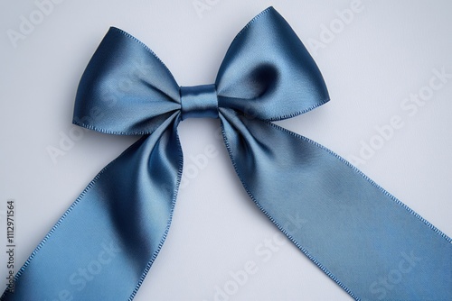 A blue ribbon tied to a bow on a white surface, perfect for awards, gifts, or decorations