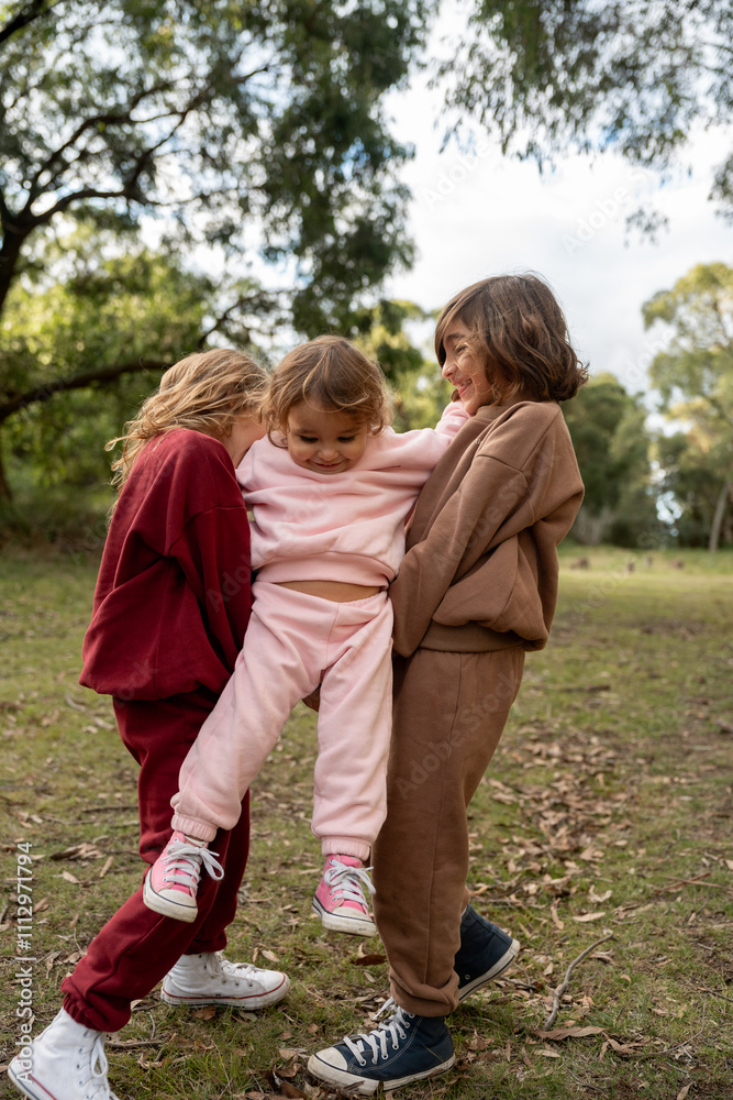 Sibling playing together in the wood. Sibling playing together in the wood.