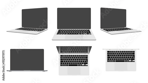 3D Laptop Mockups: Realistic Notebooks for Online Presentations in Isometric, Front, Top, Side, Left Side, Right Side, Top Side, and Perspective Views - Vector Collection