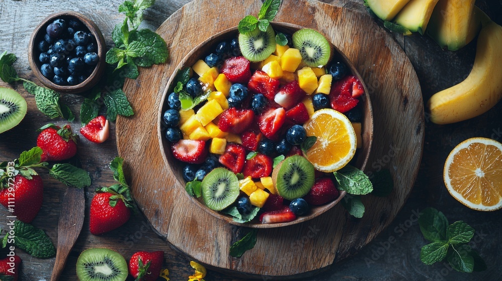 Rustic fruit salad with fresh ingredients Rustic fruit salad with fresh ingredients