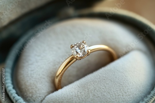 A close-up shot of a diamond ring in its box, perfect for advertising jewelry or as a decorative item
