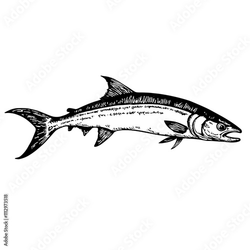 Mackerel fish illustration in black and white sketched style