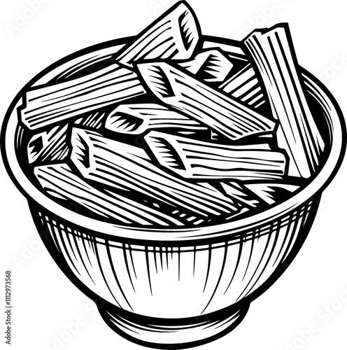 Illustration of Penne Pasta in a Bowl