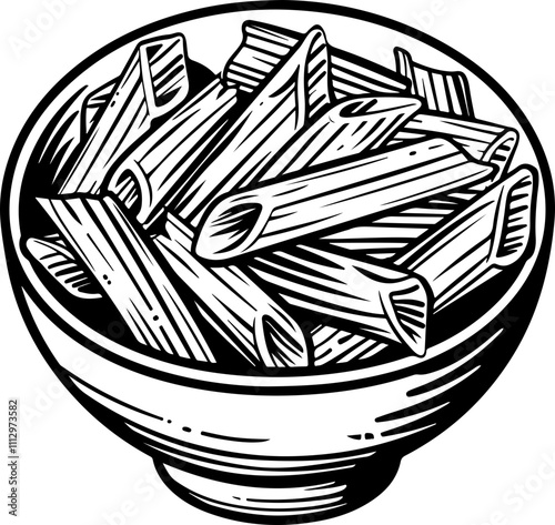 Illustration of Penne Pasta in a Bowl