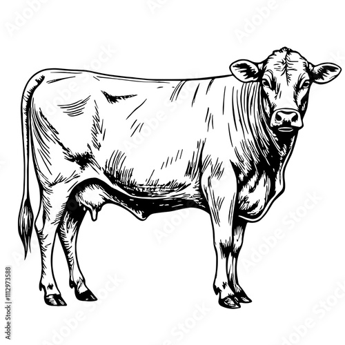 Cow illustration in black and white sketch style