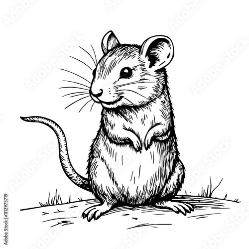 Cute mouse illustration in black and white sketch style