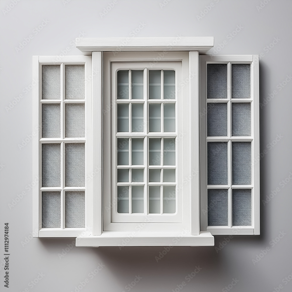 Obraz premium windows with white frames, placed on a light grey background