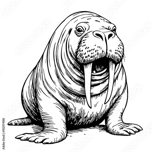 Walrus in black and white sketch style