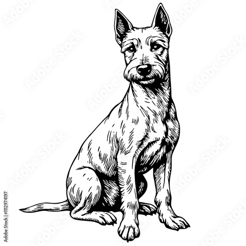 Scottish Terrier sitting in black and white sketch style