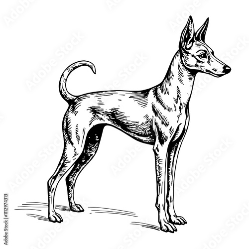 Elegant Basenji dog in black and white sketch style