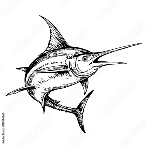 Swordfish sketch in black and white style