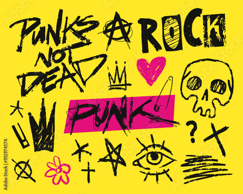Bold punk rock art on bright background