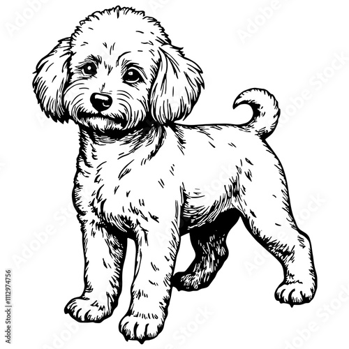 Cute puppy in black and white line drawing style photo