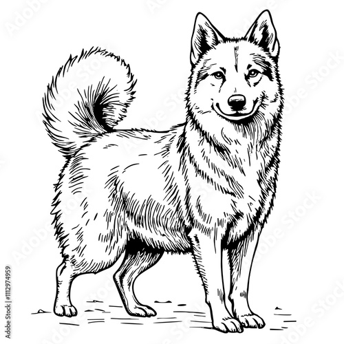 Happy fluffy dog standing in a playful pose  
