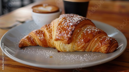 Buttery croissant with boysenberry preserves and a latte photo