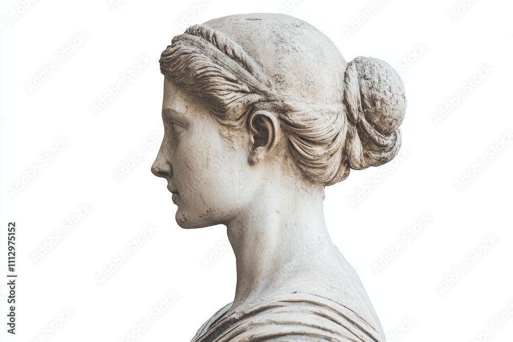 Obraz premium Ancient stone bust, woman's profile, classical hairstyle.