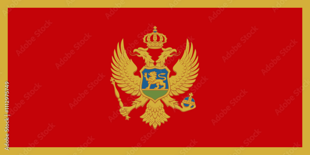 Montenegro flag in official colors, dimensions and aspect ratio. Vector flag symbolizing national pride, identity, heritage, patriotism and authority Montenegro flag in official colors, dimensions and aspect ratio. Vector flag symbolizing national pride, identity, heritage, patriotism and authority