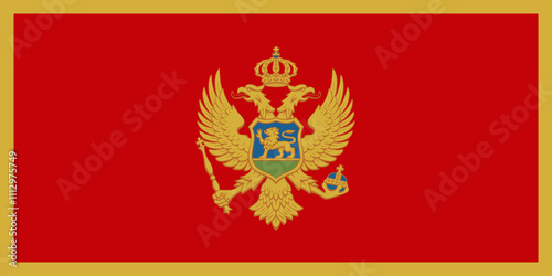 Montenegro flag in official colors, dimensions and aspect ratio. Vector flag symbolizing national pride, identity, heritage, patriotism and authority