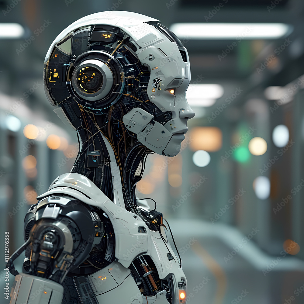 Fototapeta premium Implantation of cybernetic devices to enhance human capabilities. Bionic limbs, implanted sensors, and prosthetics, high-tech environment