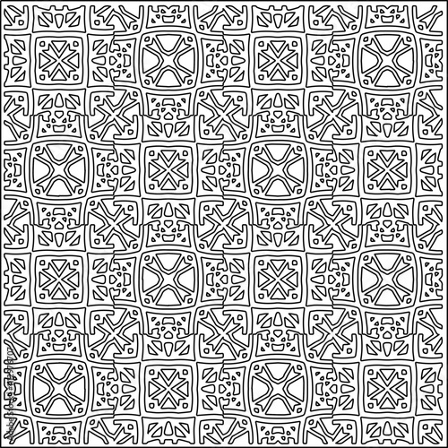 Abstract shapes.Patterns from lines.White wallpaper. Vector graphics for design, textile, decoration, cover, wallpaper, web background, wrapping paper, fabric, packaging. Repeating pattern.