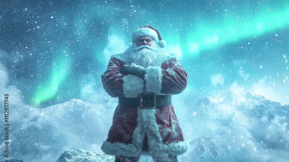 Epic Santa Claus in Fur Coat on Snowy Mountaintop with Northern Lights - Ultra-Detailed, Cinematic Light Badass Santa Concept Epic Santa Claus in Fur Coat on Snowy Mountaintop with Northern Lights - Ultra-Detailed, Cinematic Light Badass Santa Concept