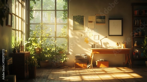 A serene workspace where a selfhealing material is tested, glowing softly under natural light, filminspired tones photo