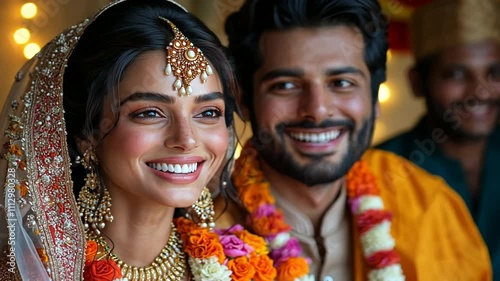 Radiant Bride and Groom in Traditional South Asian Wedding Attire