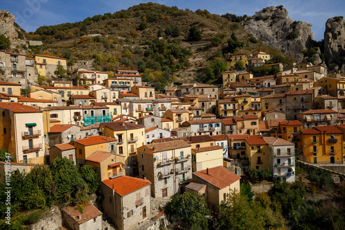 Panoramic view of Castelmezzano, province of Potenza, in the southern Italian region of Basilicata. photo